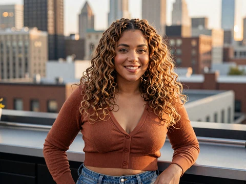 Aaliyah, a Chicago-based mixed-race single woman, smiling at a rooftop bar &mdash; representing local singles near me on the platform